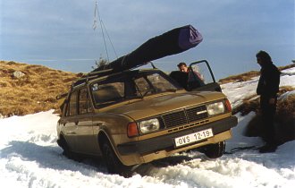 Czech vehicle Škoda 105L in an Italian snowdrift