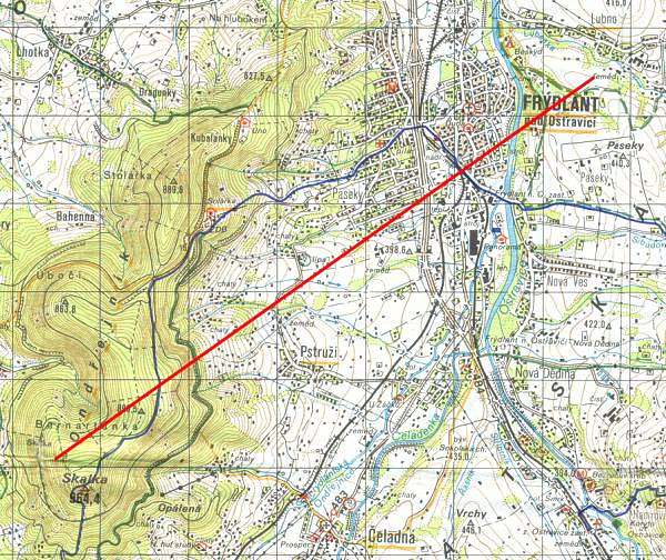  Mapa s vyzna�enou trasou p�eletu 