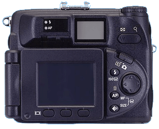 Pohled na zadní stěnu fotoaparátu Nikon Coolpix 5000